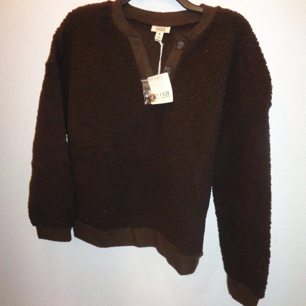 a.n.a. Women's Faux Fur Brown Long Sleeve Polyester Sweater Size Medium NWT